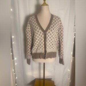 cupcakes & cashmere Geometric Knit Cardigan in Cream and Brown